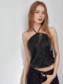 MOTF STUDIO TOP DE TIRANTES HALTER CON LENTEJUELAS