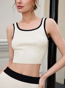 BizChic 2 Peças Conjunto Feminino: Colete de Tricô Bloco de Cor + Saia Mini, Elegante para Feriados, Idas ao Trabalho, Encontros no Dia dos Namorados, Adequado para Primavera/Verão - Branco - Visão 8