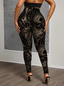 Slaydiva Plus Size Vintage Pattern Slim Leggings, Casual Minimalist Style Suitable For Summer - Multicolor - View 2