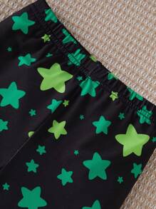 2 pièces Ensemble de pyjama short et t-shirt à manches courtes pour garçon, imprimé qui brille dans le noir, coupe ajustée