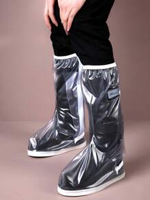 1 Pair Of White Transparent Foldable Portable Rain Shoe Covers, Non-Slip And Waterproof High-Top Shoe Covers, Various Sizes Suitable For Outdoor, School, Office, Home, Travel, Cycling, Shoe Storage On Rainy Days