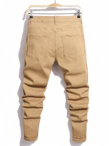 Manfinity LEGND Men's Ripped Pocket Casual Denim Jeans - Yellow - View 2