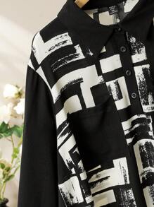 Lacomfia 2pcs Plus Size Women Retro Geometric Patchwork Long Sleeve Shirt And Pants Set Fall Cloth For Women