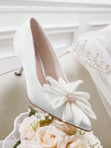 CUCCOO HITCHD Women's Fashion Elegant White Satin Flowery High Heels, Suitable For New Year, Valentine's Day, Bride, Banquet, Wedding, Dating, Holiday Party Spring Shoes Spring Break Easter Prom Heels - White - View 7