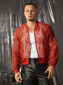 FeverCity Men's Loose Lace Long Sleeve Jacket - Red - View 4
