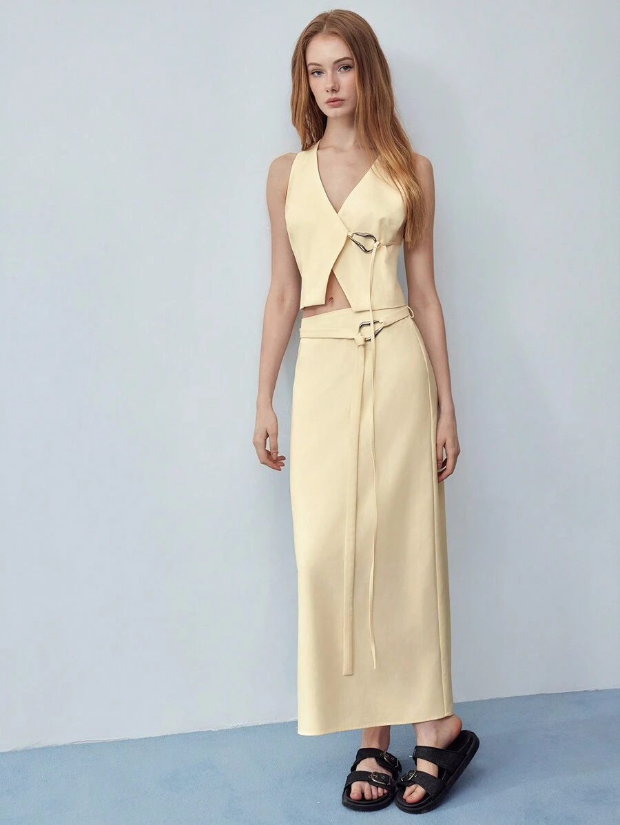 MOTF STUDIO 带扣细节开衩下摆短裙