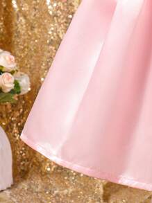 SHEIN Ramadanowa sukienka dla dziewczynki, niemowlęcia, malucha, 0-3 lat, klasyczna, elegancka, konserwatywna, pałacowa, w stylu kryształowym, satynowa, 3D, złota, koronkowa, dekolt w serek, długie rękawy