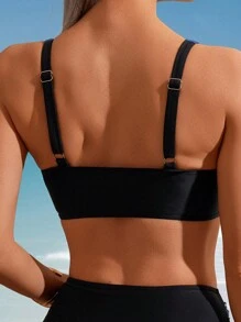 Swim Lushoire Summer Women's 2Pcs Ombre Striped Twist Front Bikini Swimwear, Fashionable & Casual For Holiday Swimming