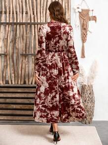 SHEIN Plus Size Velour Floral Waisted Mid-Length Casual Regular Dress, Autumn/Winter Fall Cloth For Women - Multicolor - View 2