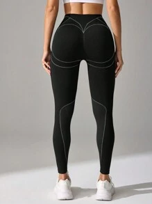 Contrast Trim High Waist Seamless Sports Leggings
