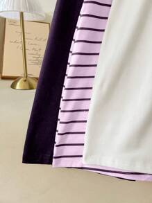 3pcs/Set Striped White & Purple Dress Suit - Multicolor - View 4