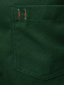 Manfinity Mode Men's Solid Color Pocket Single Breasted Casual Long Sleeve Shirt - Dark Green - View 7