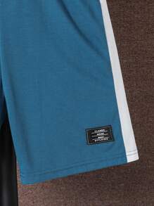 2pcs/Set Older Boys Letter Print Patchwork Round Neck T-Shirt And Casual Sports Shorts - Multicolor - View 7