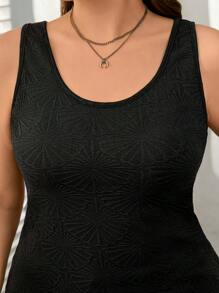 SHEIN LUNE SHEINLUNE Plus Size Women Sunflower Jacquard Knit Black Camisole Spring Break Boho Rave Outfits Festival Spring Break Outfits Old Money Style Women Rave Outfits Spring Outfits For Women Summer Outfits For Women Cute Summer Tops