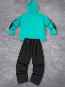 SHEIN Teenage Boy Casual Cool Comfy Long Sleeve Hoodie & Pants Set - Multicolor - View 2