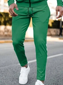 Manfinity Sport Streetwear Men 2 Pieces Set Solid Color Zipper Front Long Sleeve Top And Pants Gym Set Workout Set - Green - View 4