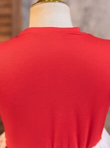 Vestido de niña para primavera/verano con estampado de corazón de San Valentín hecho de tela flocada y de malla - Rojo - Ver 3