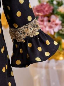 SHEIN Adorable Black Polka Dot Fancy Long Sleeve Dress For Baby Girls - Black - View 10