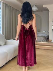 Dazy Petite Plus Bata de seda de terciopelo con abertura lateral de encaje, color rojo vino, atuendo de Año Nuevo chino, primavera/verano
