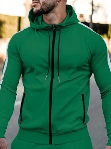 Manfinity Sport Streetwear Men 2 Pieces Set Solid Color Zipper Front Long Sleeve Top And Pants Gym Set Workout Set - Green - View 3