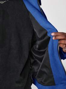 Manfinity VCAY Men's Solid Color Cargo Pocket Zip Front Long Sleeve Shacket, For Fall Winter - Navy Blue - View 5