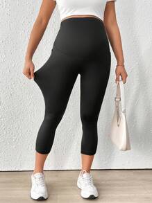 SHEIN Casual effenkleurige leggings voor zwangere vrouwen, minimalistische mode voor dagelijks gebruik