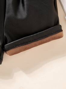 2-4T Baby Girl Faux Leather Pants, Short Style, Thick Thermal Lined, Comfortable & Fashion For Autumn/Winter - Coffee Brown - View 4