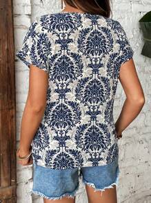 SHEIN Maternity Summer Allover Print Cut Out Batwing Sleeve Blouse - Multicolor - View 2