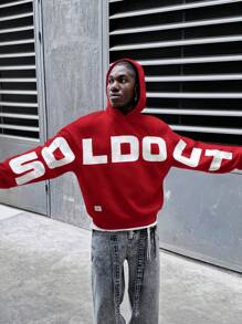 Manfinity VCAY Men's Oversized Letter Print Drop Shoulder Red Hoodie Sweatshirt - Burgundy - View 4