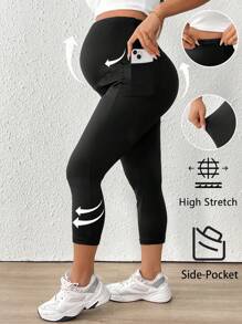 SHEIN Casual effenkleurige leggings voor zwangere vrouwen, minimalistische mode voor dagelijks gebruik