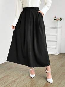 Modelyn Effen kleur dames rok met knoopsluiting aan de voorkant en casual A-lijn