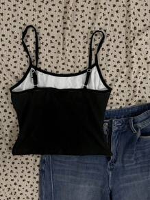 Attitoon Women Casual Sexy Spaghetti Strap Cross Pattern Fitted Camisole Tank Top, Suitable For Summer - Black - View 2