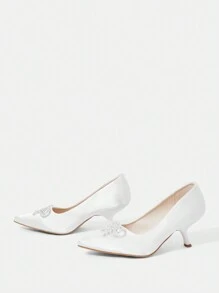 CUCCOO HITCHD Zapatos de tacón alto de satén blanco con rhinestones en forma de lazo - Zapatos sexys, elegantes, casuales para vacaciones, fiesta, San Valentín, cita, boda y banquete para mujeres