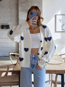 EURMUSE Knitwear Cardigan With Heart Placement - Navy Blue - View 5