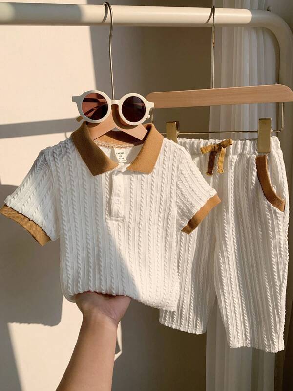 2 Stücke Lässig Sportbekleidung Set für Baby Jungen/Mädchen, Polo-Shirt mit Tiermuster & Hose mit Gummibund, geeignet für Frühling/Sommer