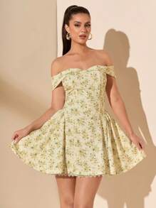 SHEIN BAE Vestido con estampado floral minúsculo, tirantes de espagueti, con dobladillo de encaje y plisado en el busto en unicolor - Atuendos de verano para mujer, ropa de primavera, outfit para el Día de San Valentín, Carnaval, vacaciones de playa