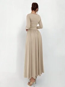 Aloruh 亚麻色基本款针织连衣裙 - 杏色 - 查看 2