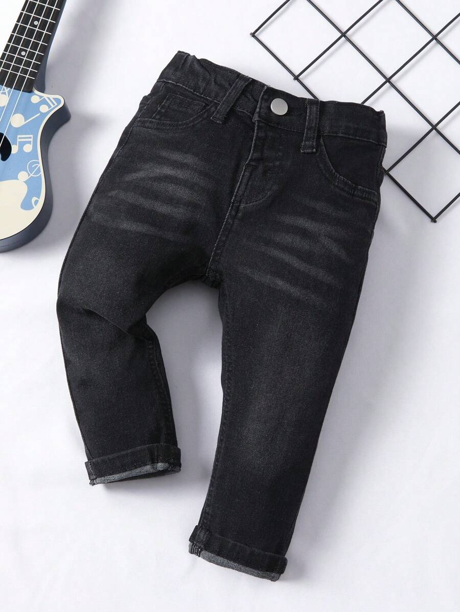 Baby Girl Cat Whisker Washed Jeans - Black - View 1