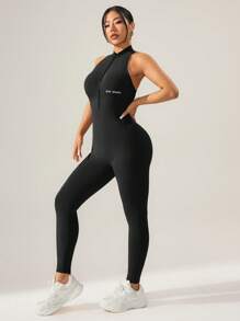 Cheerettes 女士字母印花拉链半襟连体裤 - 黑色 - 查看 6