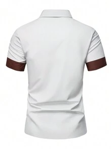 Manfinity Nomadique Camisa casual de manga corta con botones al frente, bloqueo de color y parches, para uso diario de los hombres - Multicolor - Ver 2