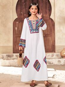 SHEIN 青少年女孩宽松休闲简约方领度假连衣裙