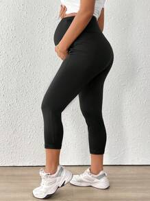 SHEIN Casual effenkleurige leggings voor zwangere vrouwen, minimalistische mode voor dagelijks gebruik