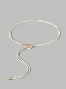 Ontre 1pc Bohemian Knotted White Long Rope Belt, Suitable For Vacation - White - View 2