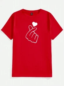 Manfinity Homme Áo phông nam cỡ lớn in hình trái tim ngày lễ tình nhân thời trang, rộng rãi, màu đỏ, dùng làm quà tặng - Đỏ - Xem 2