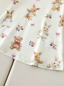 Baby Girl Casual Cute Cartoon Cat Pattern Sleeveless Dress - Multicolor - View 5