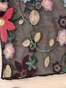 SHEIN 2pcs Set: Young Girl Woven Floral Embroidered Mesh Top & Camisole, For Vacation, Mom And Daughter & Sisters Matching.