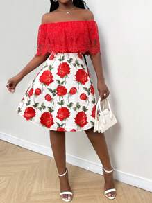 Lyxana Vestido elegante con estampado de encaje, Día de San Valentín