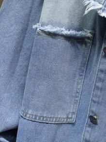 Manfinity Homme 男士休闲洗水做旧牛仔夹克 - 藍色 - 查看 7