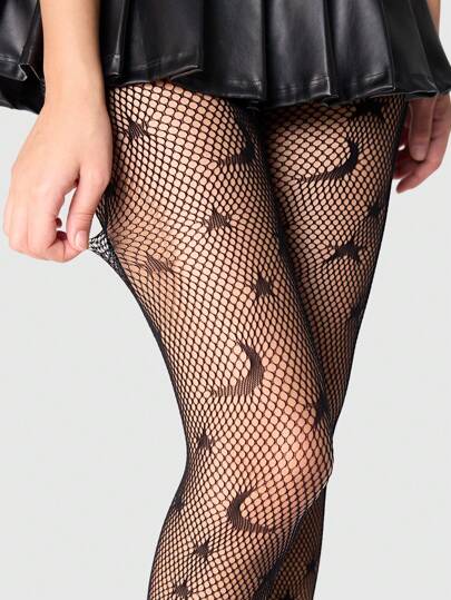 Grunge Punk 1 Paio Di Calze A Rete Con Stampe Di Stelle E Luna Di