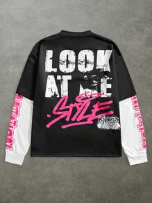 Manfinity VCAY Men's Oversized Digital Print Crew Neck Pullover Hoodie